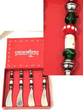 Temptations Presentable Ovenware Set of 4 Spreader / Knife Beaded Handle NIB